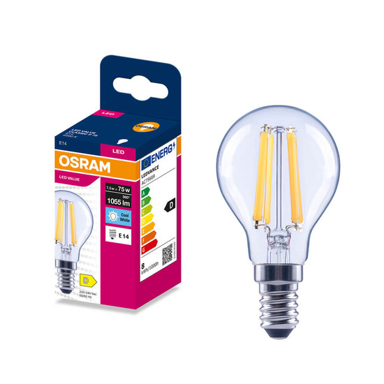 OSRAM LED Lampe E14 Classic Filament P75 7.5W 1055lm Neutralweiss 4000K wie 75W 4099854568343