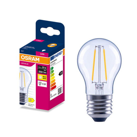 OSRAM LED Lampe E27 Classic Filament P25 1.8W 250lm Warmweiss 2700K wie 25W 4099854568749