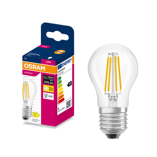 OSRAM LED Lampe E27 Classic Filament P40 3.4W 470lm Warmweiss 2700K wie 40W 4099854569500