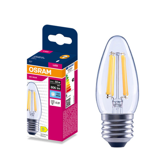 OSRAM LED Kerze E27 Classic Filament B60 5.9W 806lm Neutralweiss 4000K wie 60W 4099854569708