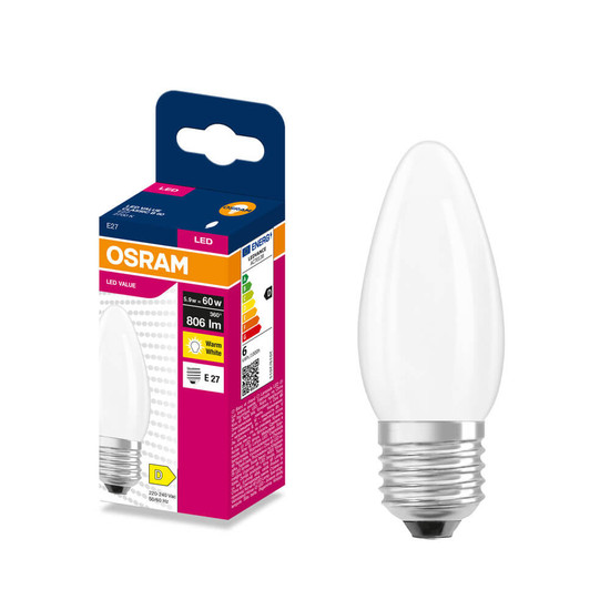 OSRAM LED Kerze E27 Classic Filament matt B60 5.9W 806lm Warmweiss 2700K wie 60W 4099854569722