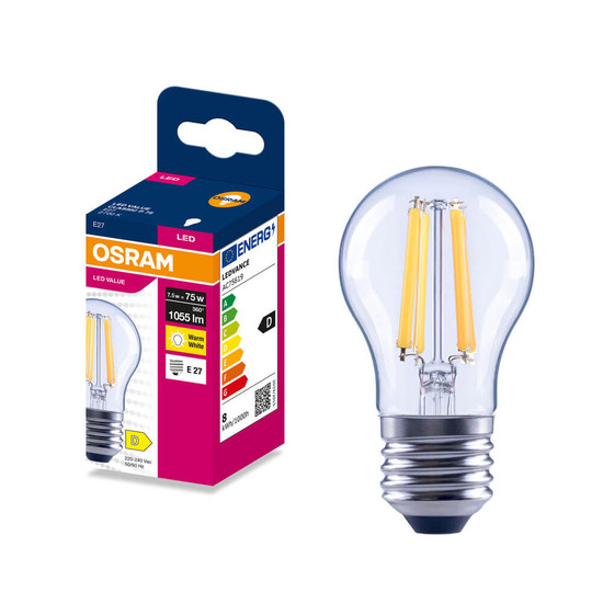 OSRAM LED Lampe E27 Classic Filament P75 7.5W 1055lm Warmweiss 2700K wie 75W 4099854569784
