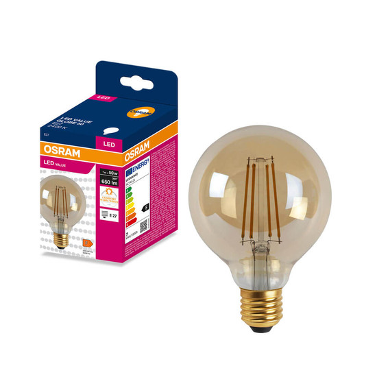 OSRAM LED Lampe E27 Globe Filament G80 7W 650lm Extra-Warmweiss 2400K wie 50W 4099854570186