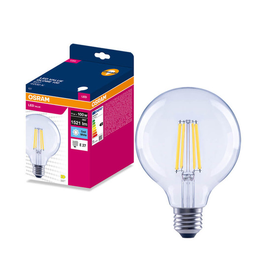 OSRAM LED Lampe E27 Globe Filament G125 11W 1521lm Neutralweiss 4000K wie 100W 4099854570346