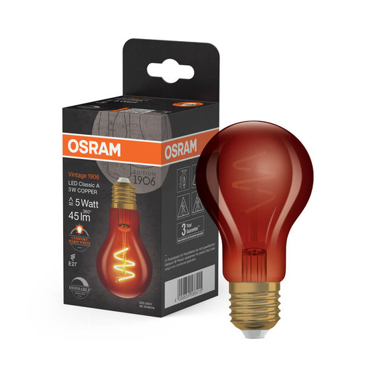 OSRAM LED Lampe E27 Vintage Classic Spiral Filament Dimmbar A60 3W 45lm Extra-Warmweiss 1800K wie 5W 4099854586415