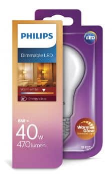 Philips E27 LED Lampe WarmGlow 6W 470Lm warmweiss dimmbar wie 40W