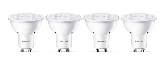 4er-Set Philips GU10 LED Spot 5W 350Lm warmweiss 2700K wie 50W Halogenstrahler