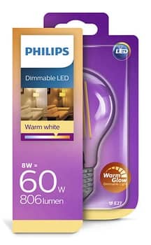 Philips E27 LED Birne LEDClassic WarmGlow dimmbar 8W 806Lm warmweiss wie 60W Glühlampe