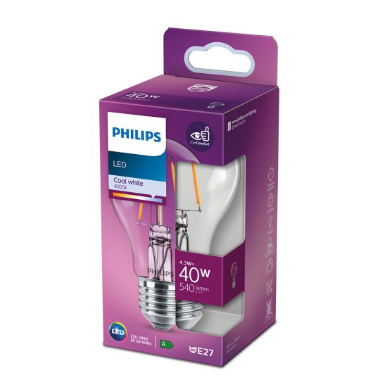 Philips E27 LED Filament Lampe Classic 4.3W 470Lm warmweiss 8718699761998