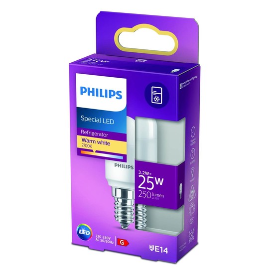 Philips kleine Mini LED Kühlschranklampe E14 3,2W 250lm warmweiss 2700K wie 25W