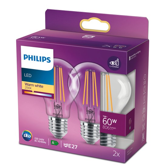 2er-Set Philips LED Birne Classic 7W warmweiss E27 8718699777739