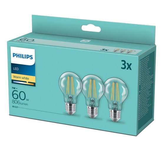 3er-Set Philips LED Birne Classic 7W warmweiss E27 8718699777777