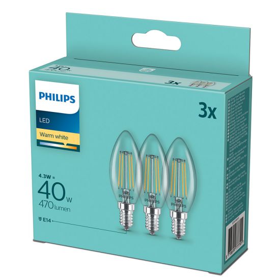 3er-Set Philips LED Kerze Classic 4.3W warmweiss E14 8718699777791