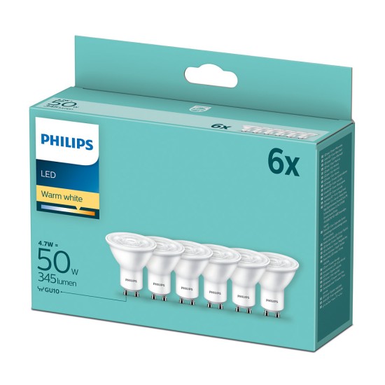 6er-Set Philips LED Strahler 4.7W warmweiss GU10 36° 8718699777890 wie 50W