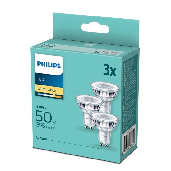3er-Set Philips LED Strahler 4.6W warmweiss GU10 36° 8718699777913 wie 50W
