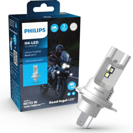 Philips H4 Ultinon Pro6000 Boost Gen3 +450% LED Motorradlampe P43t-38 18W 8719018035127