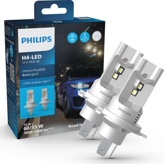 Philips H4 Ultinon Pro6000 Boost Gen3 +450% LED Autolampe P43t-38 18W 8719018035141