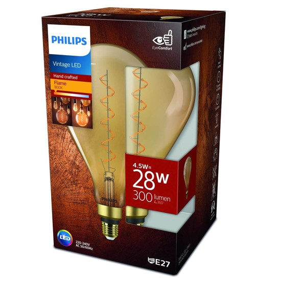 Philips große Gold-Filament Bernstein LED Lampe E27 4,5W 300lm extra-warmweiss 1800K wie 25W