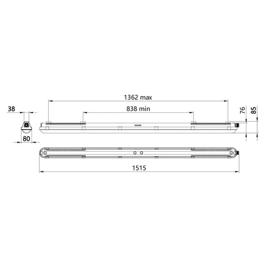 Philips LED Feuchtraumleuchte CoreLine Gen3 150cm 21,5-37,5W 3500-6000lm Neutralweiss 4000K IP66 8721103333452