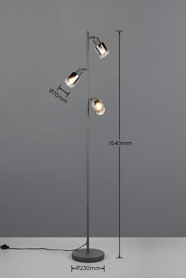 Reality R41783042 Cadiz E14 Stehleuchte 3-fach ⌀23cm Schwarz Matt