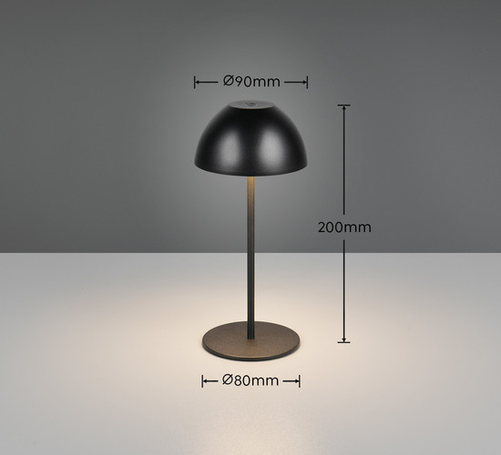 Reality R55601132 Ortiz LED Tischleuchte 2W ⌀9cm dimmbar Schwarz Matt IP44 warmweiss