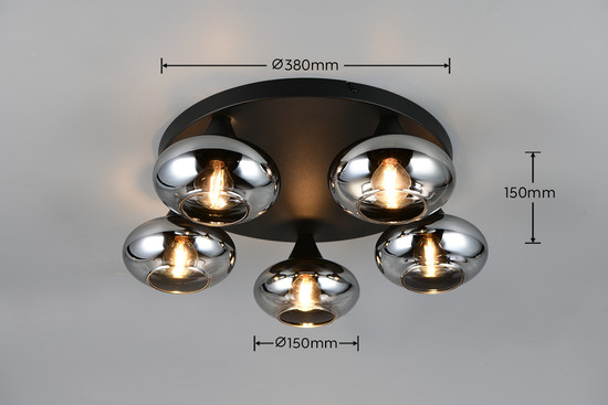 Reality R66645054 Divina E14 Deckenleuchte 5-fach ⌀49cm Rauchfarbig