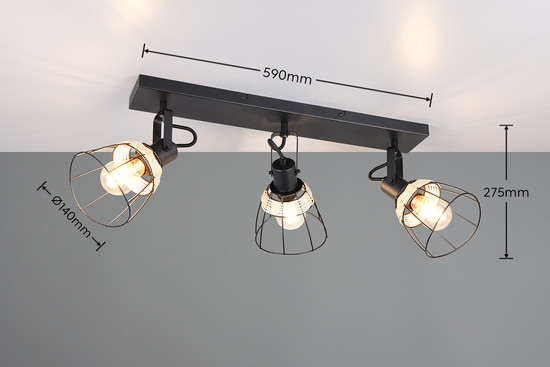 Casalum R86233032 Jerome E27 Strahler 3-fach Schwarz Matt