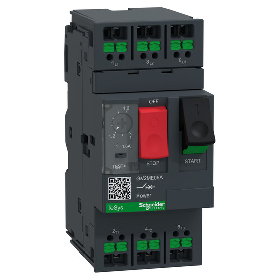 Schneider Electric GV2ME06A Motorschutzschalter, 3p, 1-1,6A, Tasterbetätigung, SnapIN Anschlussklemmen