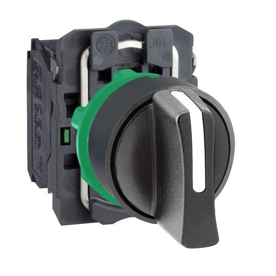 Schneider Electric XB5AD33 Wahlschalter, Knebelschalter, Harmony XB5, Kunststoff, schwarz, 3 Stellungen, 22mm, rastend, 2S