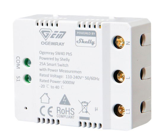 Shelly Ogemray Smart Relay - Hochleistungs-Schaltaktor, 25A
