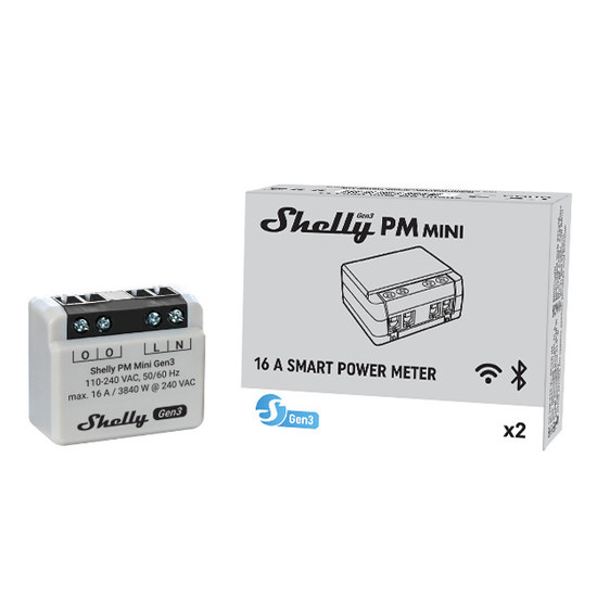 Shelly PM Mini Gen3, 2er-Pack - Reines Energiemessgerät, Mini, WLAN, BT