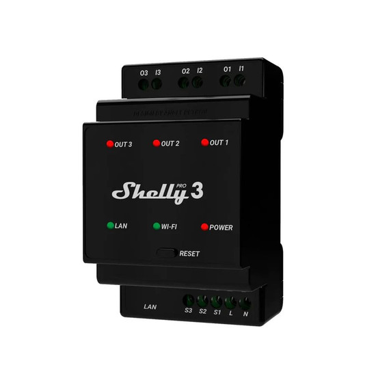 Shelly Pro 3 - 3-Kanal DIN-Schienen Relais, WLAN, LAN, potenzialfrei