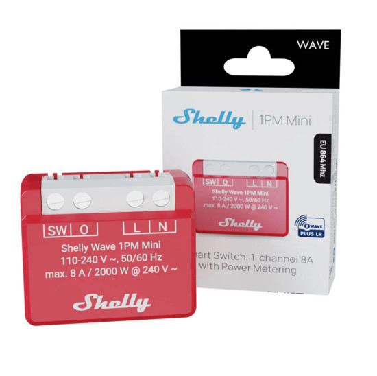 Shelly Wave 1PM Mini, Long Range - Kompakter Z-Wave Aktor mit Messfunktion