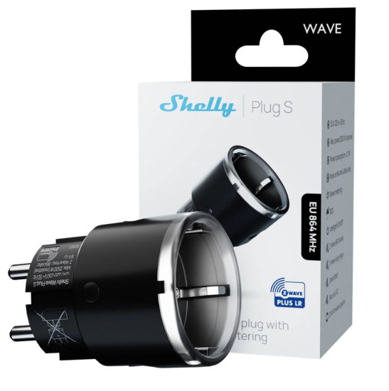 Shelly Wave Plug S, Long Range - Smarte Steckdose, Schwarz, Messfunktion