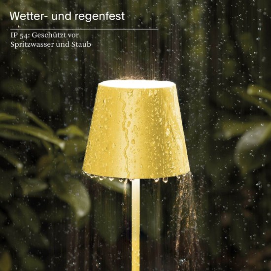 SIGOR Akku-Tischleuchte Nuindie USB-C 38cm sonnengelb rund 2,2W FlexMood 2200K/2700K IP54 Ra85 dimmbar