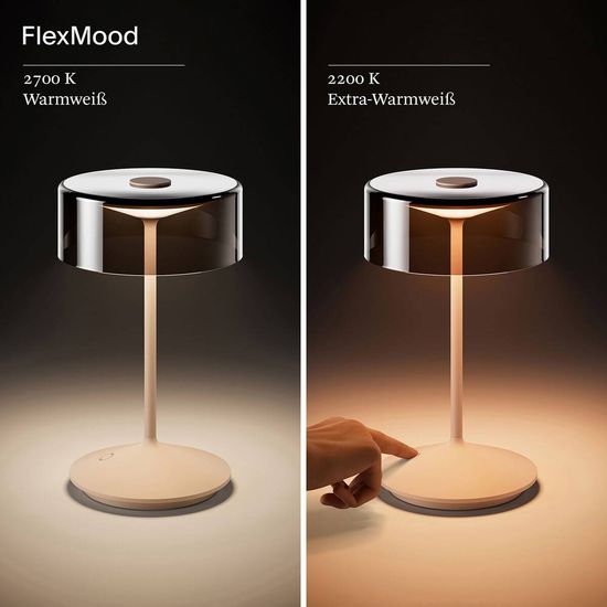 SIGOR Akku-Glasleuchte Numotion 265mm dünenbeige Tischleuchte 2,2W FlexMood 2200K/2700K IP54 Ra85 dimmbar