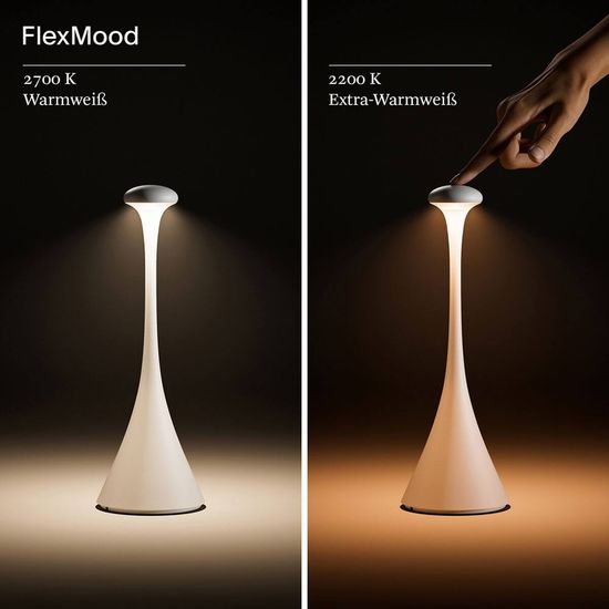SIGOR Akku-Tischleuchte Nudrop 29cm dünenbeige 2,2W Flex-Mood 2200K/2700K IP54 Ra85 dimmbar