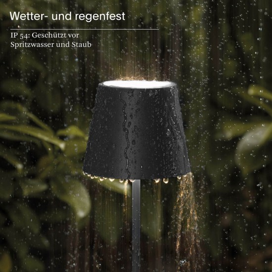 SIGOR Akku-Tischleuchte Nuindie 38cm nachtschwarz rund USB-C 2,2W FlexMood 2200K/2700K IP54 Ra85 dimmbar