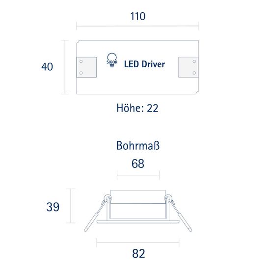 SIGOR LED Einbauleuchte ARGENT FLAT 82mm weiss Downlight 3000K Warmweiss