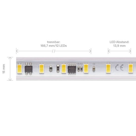 SIGOR 14W/m Hochvolt LED-Streifen 2700K 25m 72LED/m IP65 230V 1230lm/m Ra90