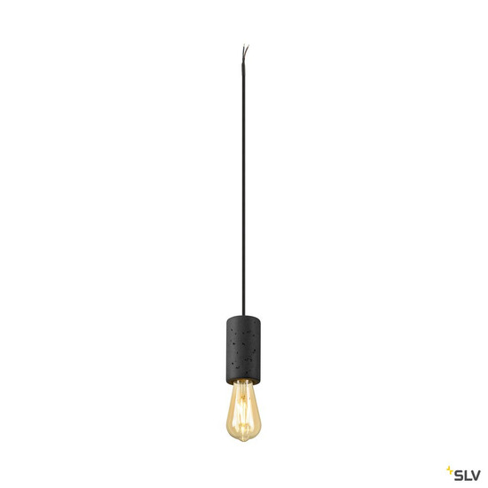SLV 1010417 FITU PD, E27, stone, Pendelleuchte, Pendellänge 500 cm, offenes Kabelende, 1 x max. 15 W, schwarz