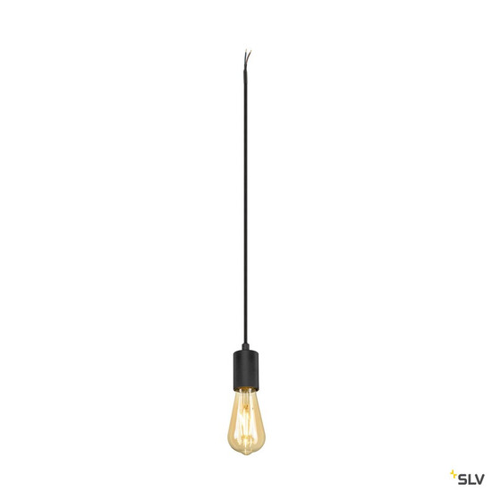 SLV 1010420 FITU PD, E27, ribbed, Pendelleuchte, Pendellänge 500 cm, offenes Kabelende, 1 x max. 15 W, schwarz