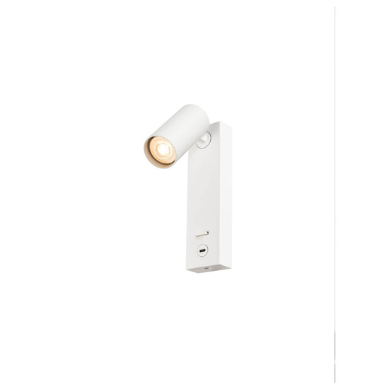 SLV 1011924 ENOLA 2.0 S, WL, Single, GU10 MINI, PAR11, Bedside, USB C, Wandaufbauleuchte, weiß