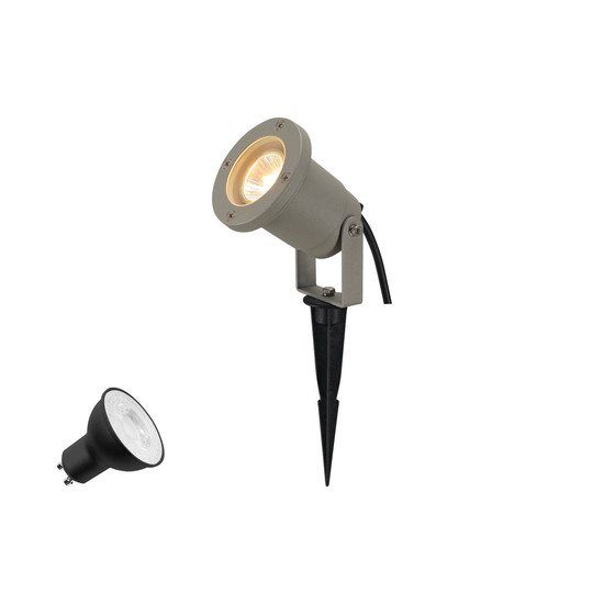 SLV 1012011 NAUTILUS Lamp Set, Spike, Erdspiessleuchte inkl. PAR16 GU10, Phase, 4000K, 150cm Anschlusskabel, IP44/IP65, grau