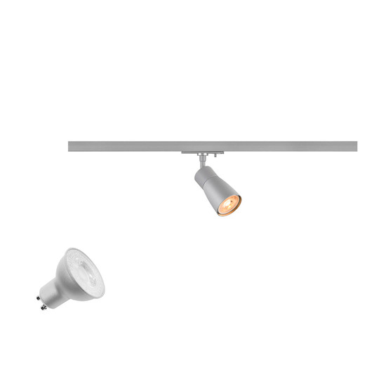 SLV 1012067 PURI 2.0 Lamp Set, Dome, 1-Phasen Spot, inkl. PAR16 GU10, 3000K, GU10, 6W, Phase, 38°, grau