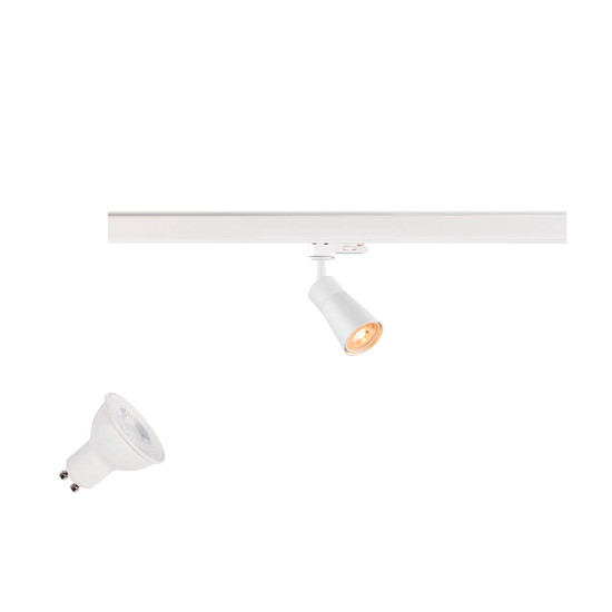SLV 1012078 PURI 2.0 Lamp Set, Cone, 3-Phasen Spot, inkl. PAR16 GU10, 3000K, GU10, 6W, Phase, 38°, weiß