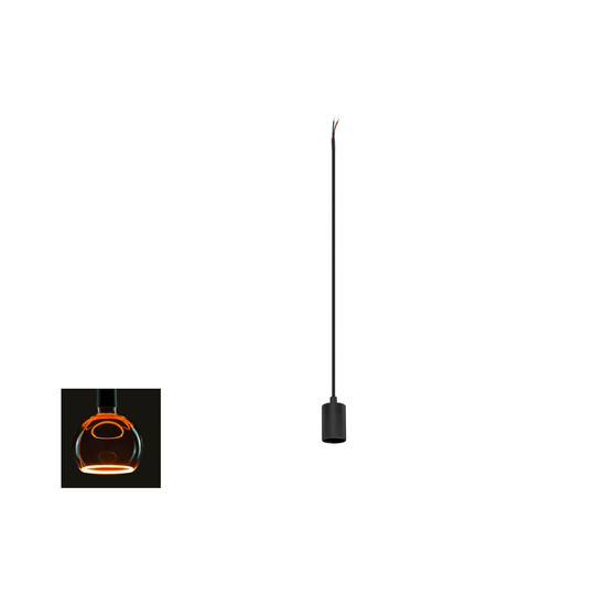 SLV 1012103 FITU Lamp Set, PD, Ribbed, inkl. E27 Lampe und 1PH. Adapter, 1-Phasen Pendelleuchte, Pendellänge 5m, 1900K, Globe 125, 15W, 330°, schwarz