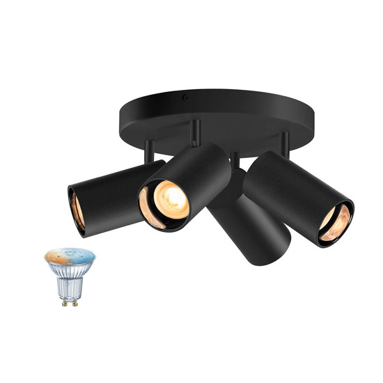 SLV 1012510 ASTO TUBE Smart Set, CW, vierfach, GU10, PAR16, ZIGBEE, TW, Wand- und Deckenaufbauleuchte, schwarz