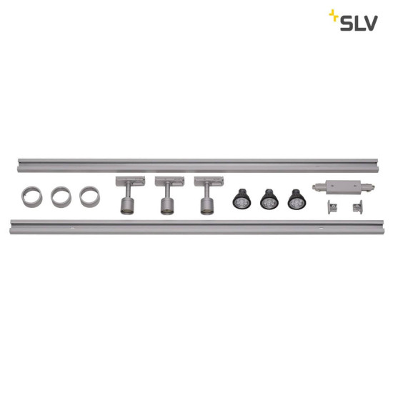 SLV 143194 1-Phasen Hochvolt-Set 4 silbergrau 2x1m inkl. 3X PURI und LED Lampe 4,3W
