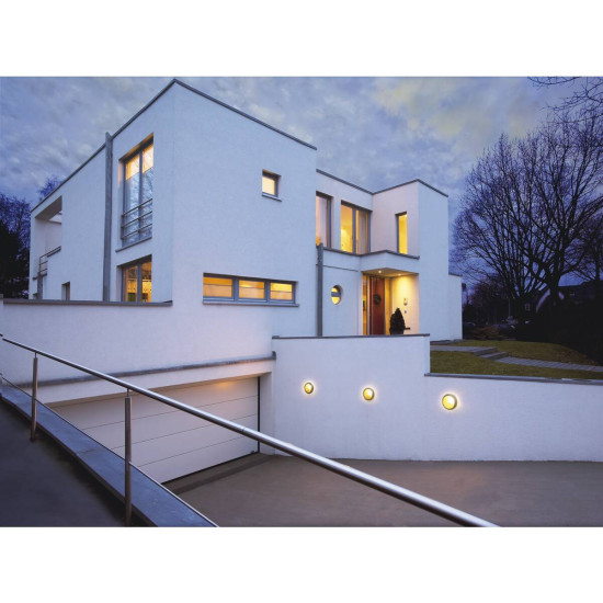 SLV BULAN, Outdoor Wand- und Deckenleuchte, C35, IP44, rund, silbergrau, Glas satiniert, max. 60W 229072